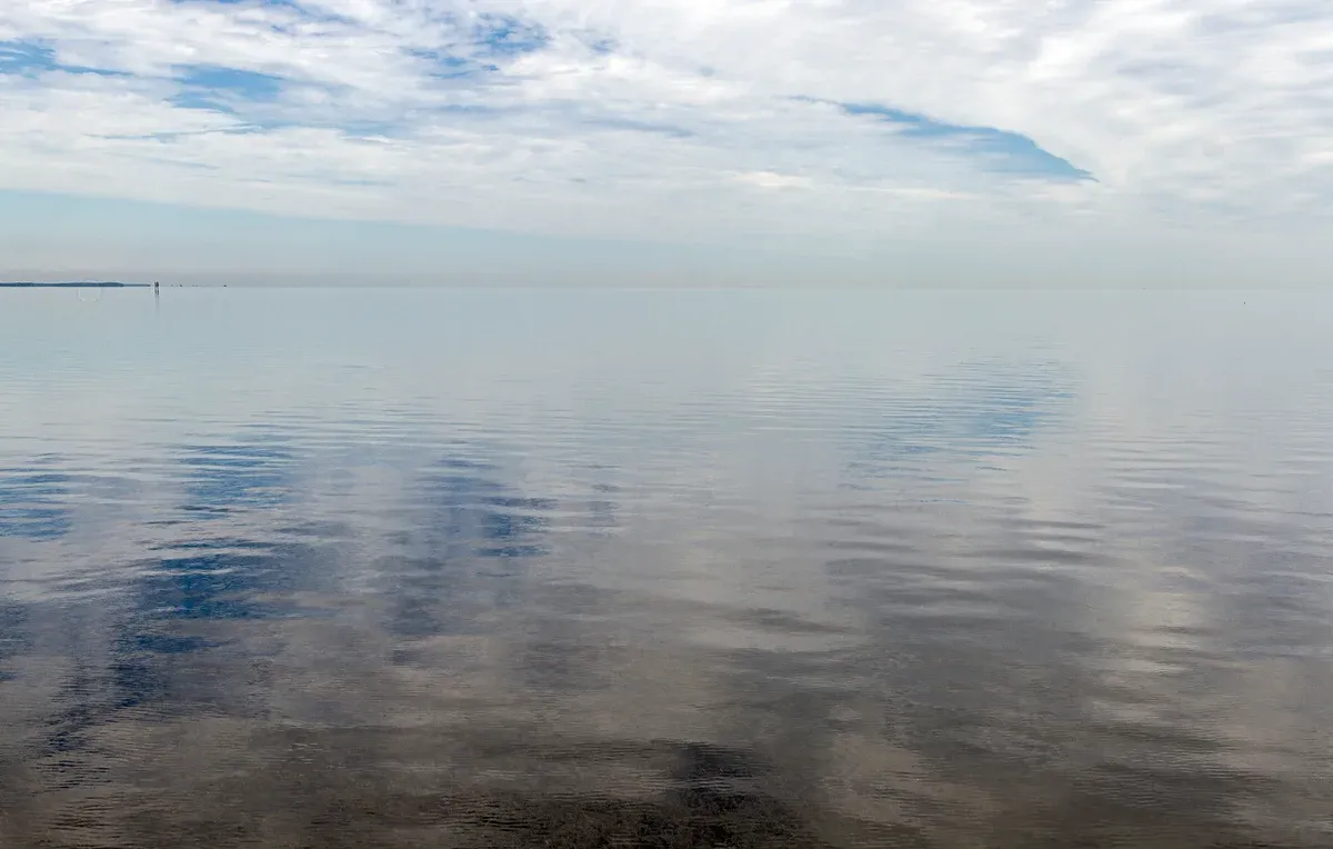 Calm water of Biscayne Bay south of Miami, the setting of Biscayne National Park near the start of a Bahamas cruise from Miami