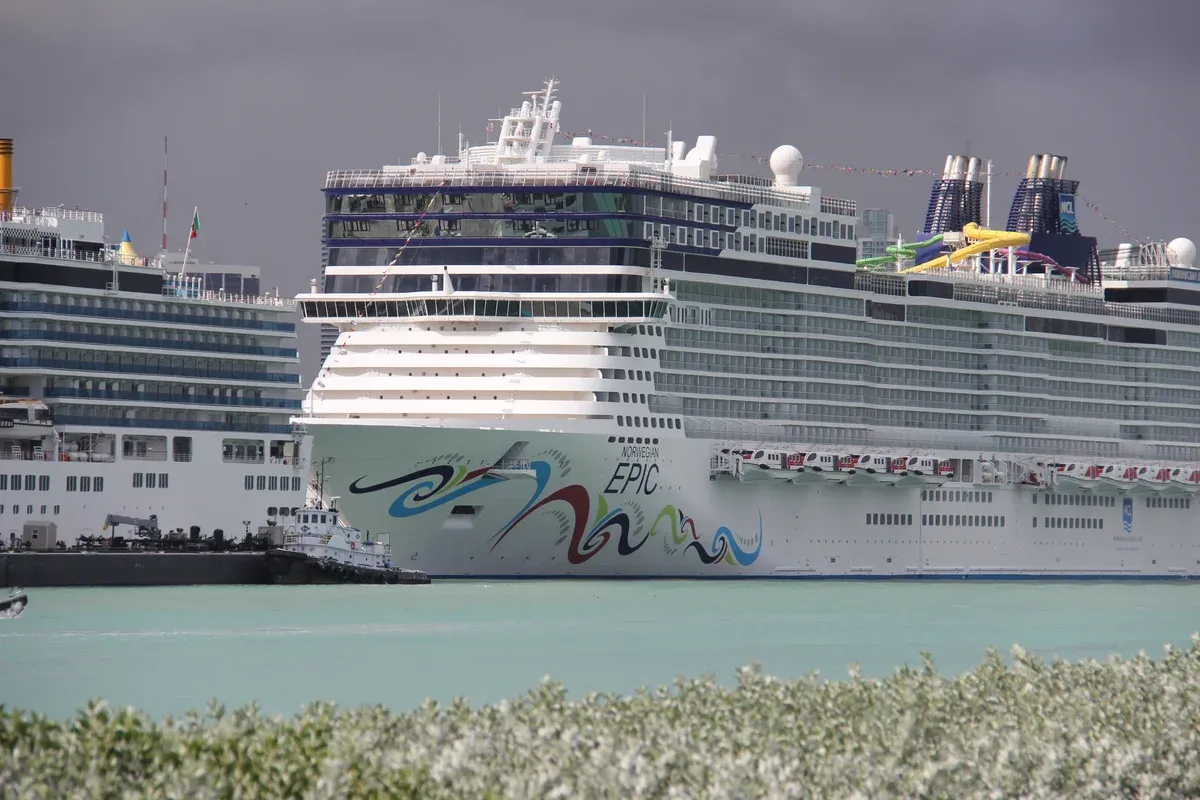 Norwegian Epic at a PortMiami berth, one of the ships at the Port of Miami cruise terminal