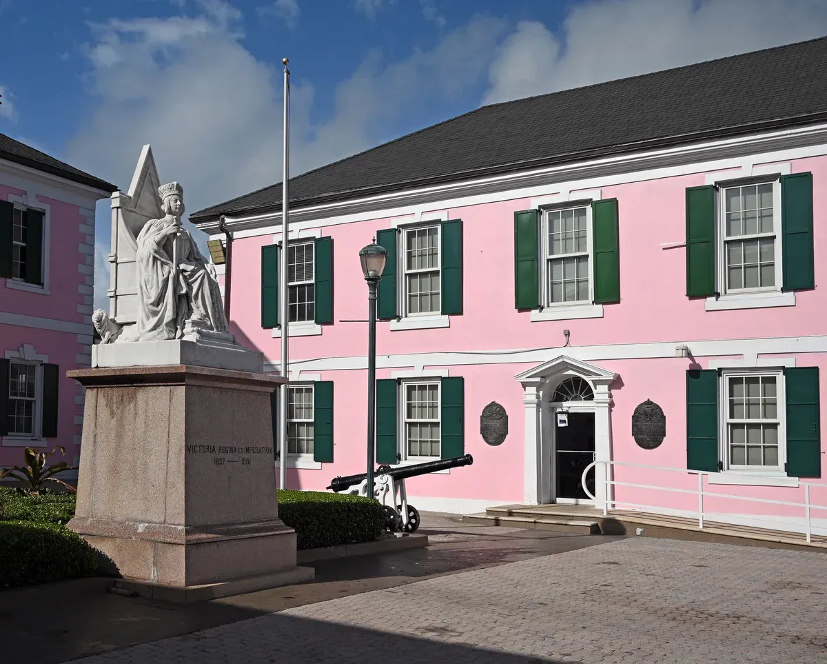 Pink House of Assembly on Parliament Square, a landmark on a Nassau food tour