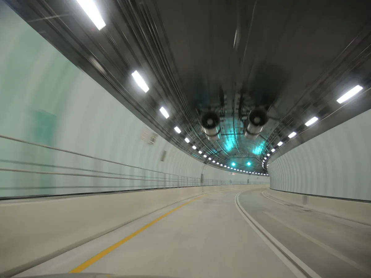 Inside the Port of Miami Tunnel, the road used on a Miami cruise port transfer